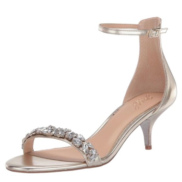 Jewel Badgley Mischka Shoes - Jewel Badgley Mischka Dash Embellished Halo Strap Sandal Gold Rhinestone Size 9